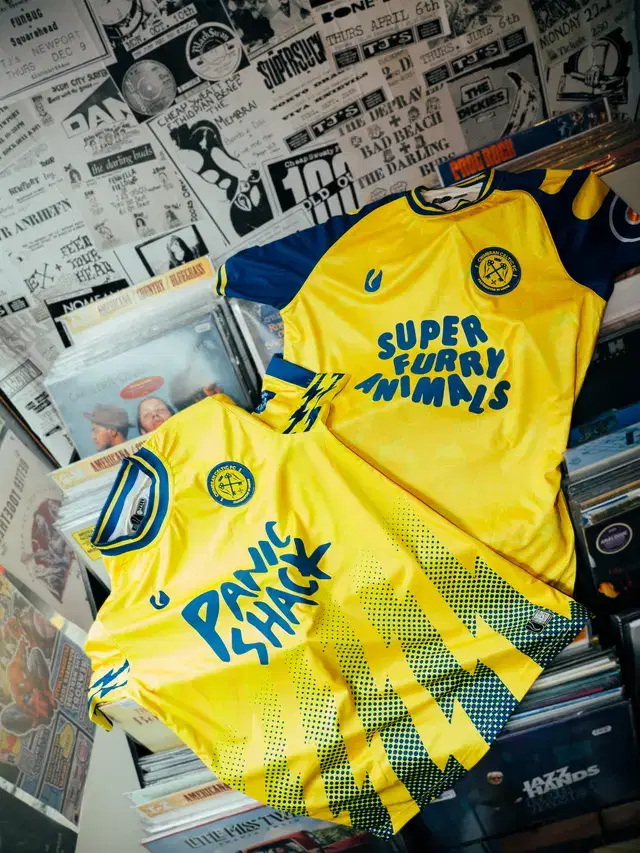 The Super Furry Animals and Panic Shack shirts on the record racks